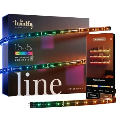 Immagine di Twinkly Line Extension Kit 1.5m, Striscia LED Multicolore Magnetica e Adesiva, Abbinalo a Starter Kit, Compatibile con HomeKit, Alexa Google Home, 16M+ di Colori, Controllato da App, Filo Nero