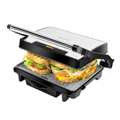 Immagine di Cecotec Griglia Elettrica Rock&#039;Ngrill 1500 Rapid. W, Rivestimento Rockstone, Piastra Superiore Regolabile in Altezza, Vassoio Raccogli Grasso, Ecologico, 12,4x30,8x33,2 cm