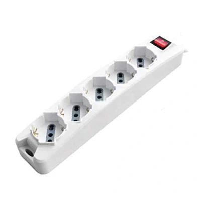 Immagine di Multipresa con Cavo 1,5mt 5 Prese 10/16A Bipasso + Shuko Interruttore Luminoso Spina 16A, Bianca