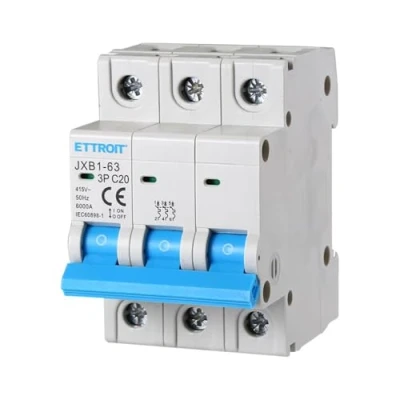 Immagine di Interruttore magnetotermico 3P, occupa 3 moduli, 380V 415V, 20A C20, curva C, 6KA 6000A