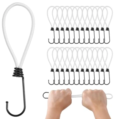 Immagine di PRETEX Bungee Cords with Hooks, 25pcs, 18cm/7in, White