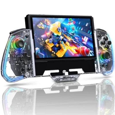 Immagine di NexiGo Gripcon, (Gen 2, No Deadzone), Controller OLED Switch/Switch Migliorato per la modalità palmare, Ergonomic Design with 6 Axis Gyro, Vibration, Cristallo