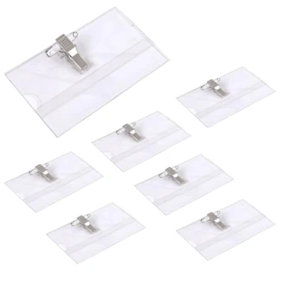 Immagine di Anyasen badge portanome 100 Pezzi Holder Porta Plastica Trasparente Nome Orizzontale Tag Distintivo Titolari di Carta Identificazione Tesserino Con Clip e Spilla 9 cm x 5.7