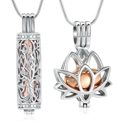 Immagine di VCCWYQK Gioielli per ceneri fiore di loto cenere, collana con ciondolo a forma cenere mini Keepsake Urn Memorial, Acciaio inossidabile, Nessuna pietra preziosa
