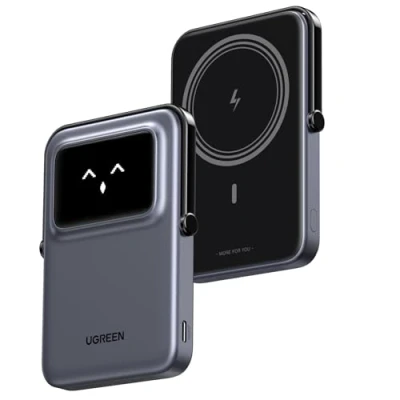 Immagine di UGREEN Uno Power Bank Magnetico 5000mAh, Caricatore Portatile PD 20W con Cavo USB C, Wireless Display e Supporto, Compatibile iPhone 16/15/14/13/12 Mini Plus Pro Max (Nero)
