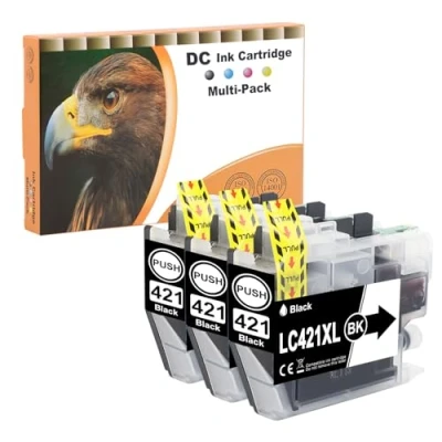 Immagine di D&amp;C LC421XL Cartucce d&#039;inchiostro compatibili con Brother LC421 XL Multipack per DCP J1050DW MFC J1010DW J1140DW (nero, confezione da 3)