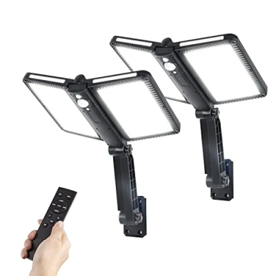 Immagine di COLBOR Faretti Solari a LED da Esterno, Lampada Parete con Sensore di Movimento 5 Modalità 218 LEDs Regolabile Impermeabile IP65 per Patio Giardino Garage(2 Pcs), Faretto Esterno Solare