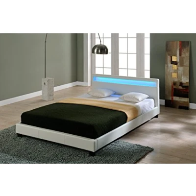 Immagine di Corium Struttura Letto Imbottito a Testiera Alta con Illuminazione LED e Telecomando Matrimoniale 2 Piazze 160x200 cm Rivestimento in Similpelle Bianco
