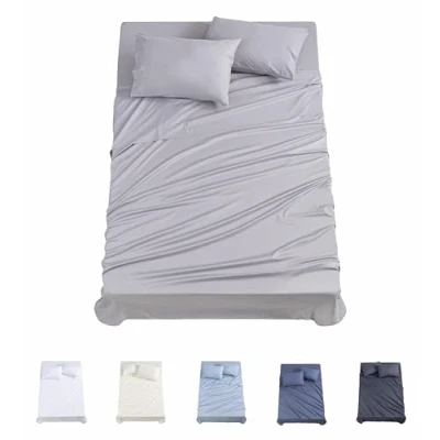 Immagine di Todocama Set di lenzuola da 4 pezzi 3001 Lenzuolo con angoli Sopra Due federe 50 x 80 cm. (letto 200 190/200 cm, grigio chiaro)