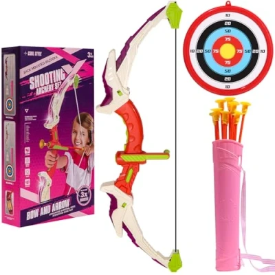 Immagine di Azyvum Set di giocattoli con arco e freccia per bambini, luce LED, 10 frecce a ventosa, giocattolo da tiro interni ed esterni, ragazzi ragazze dai 6 ai 12 anni