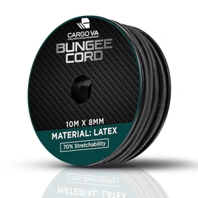Immagine di CargoVA Corda in gomma 8mm 10m nero espandibile 70% stretch di tensione resistente alle intemperie per rimorchi, tende da sole, teloni ecc.