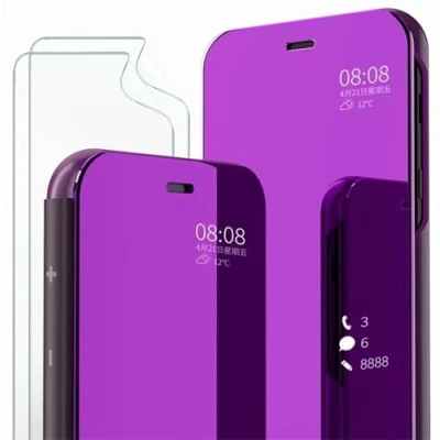 Immagine di MLOTECH custodia per Samsung S20 Plus, e protezione schermo [2 pezzi] Flip Clear View Traslucido Specchio Standing 360Custodia antiurto Smart Cover Bumper Viola