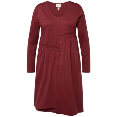 Immagine di Ulla Popken Donna taglie forti, gonna asimmetrica, scollo a V, maniche lunghe 823883, bacca, 56 58