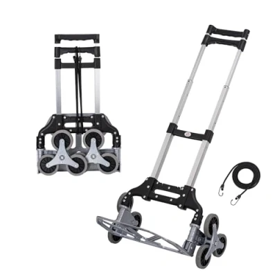 Immagine di TOPWAY Carrello pieghevole Scale in alluminio a mano Sacco Carriola Capacità di carico 70 kg Altezza regolabile con 6 ruote, 4 ruote girevoli e cavo