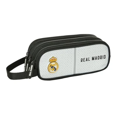 Immagine di Safta Real Madrid 1ª attrezzatura 24/25 astuccio triplo cerniera, per bambini, ideale bambini dai 5 ai 14 anni, comodo e versatile, qualità resistenza, 21 x 7 8,5 cm, colore: