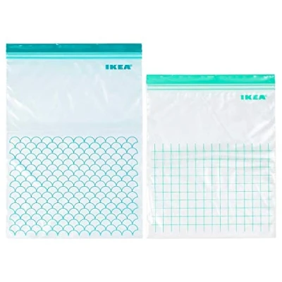 Immagine di Sacchetto richiudibile, turchese chiaro, confezione da 30, in plastica di polietilene, comprende: 15 sacchetti 6 Litri (28,5 x 41 cm) e 4,5 (27 34 (1)
