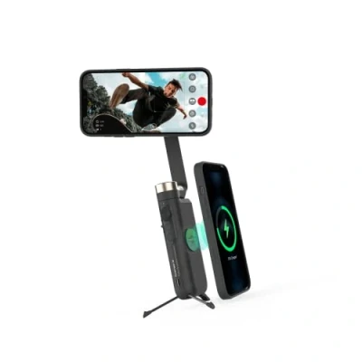Immagine di Powervision S1 gimbal smartphone cardanico Treppiede AI Tracking Selfie Caricabatterie Powerbank Supporto per telefono Accessorio da viaggio vlog Kit (Explorer Kit, Nero)