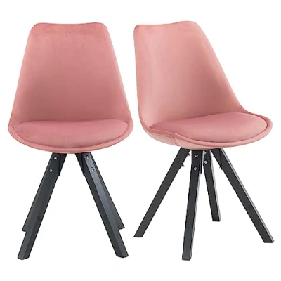 Immagine di Duhome Set di 2 Sedia da Sala Pranzo Design Retro con Cuscino Stil scandinavo Piedini in Legno 518M, Colore:Rosa, Materiale:Velluto