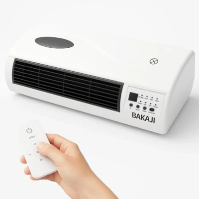 Immagine di STAKMANN Termoventilatore Ceramico Elettrico a parete Montaggio muro con Telecomando 2 Livelli di Potenza Selezionabili 1000W / 2000W, Display LED e Funzione Timer 24H Ventilatore,Bianco
