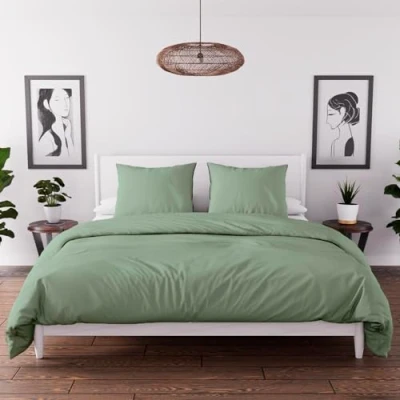 Immagine di Soleil d&#039;ocre, Parure da letto in microfibra lavata, 260 x 240 cm, colore: verde acqua
