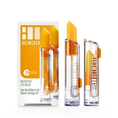 Immagine di BELWEDER 2 x Balsami Labbra Nutrienti con Olio di Olivello Spinoso E Arancio Dolce Protettivo Antiossidante Rigenerazione Balsamo Trasparente PER UOMINI DONNE 3,5 g
