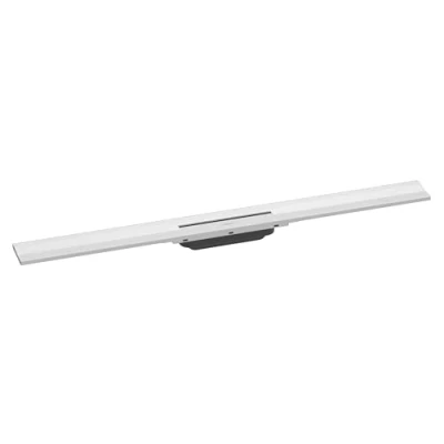 Immagine di hansgrohe RainDrain Flex set di canalina doccia accorciabile, canale drenaggio 900 mm, scarico a pavimento per montaggio filo muro, bianco opaco