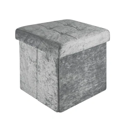 Immagine di INTIRILIFE pouf pieghevole 30x30x30 cm in grigio velluto Cubo di seduta con coperchio e vano portaoggetti tessuto incavi poggiapiedi Scatola