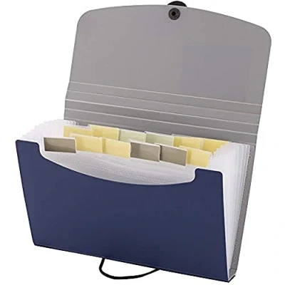 Immagine di D.RECT 5888 Cartellina portadocumenti espandibile, 12 scomparti per ricevute, documenti, fatture, formato A6, colore: blu
