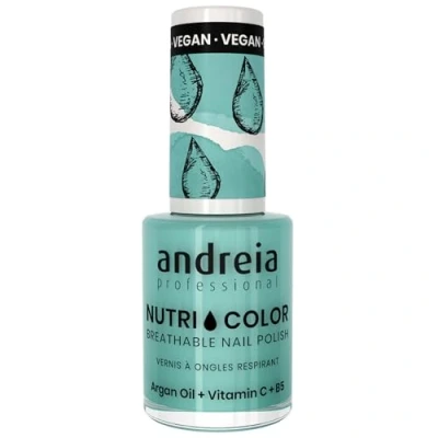 Immagine di Andreia NutriColor Smalto professionale traspirante per unghie, vegan e cruelty free, nail art fai da te, con finitura lucida a lunga durata, NC33, turchese chiaro, 10,5 ml