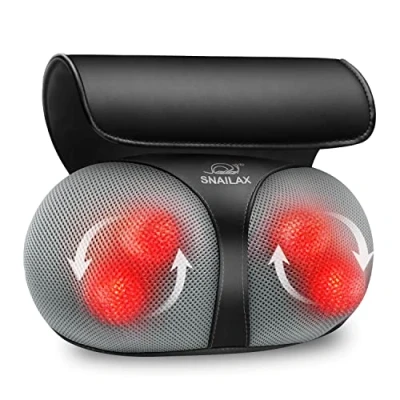 Immagine di Snailax Cuscino massaggiante Shiatsu con calore, massaggiatore per il collo teste massaggianti rotanti 4D casa/ufficio, spalla schiena, regali uomini/donne