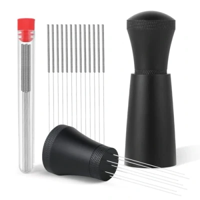 Immagine di Wdt Tool Rimovibile caffè Distributore Alluminio Espresso con supporto e 7 aghi da 0,35mm,Distributore di per baristi(extra 13 ricambio)