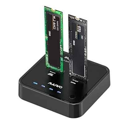 Immagine di MAIWO 2 bay M.2 NVMe/AHCI SSD clone Docking Station USB 3.2 Gen2x2 (20Gbps) con funzione di duplicatore e lettore, K3016P2.