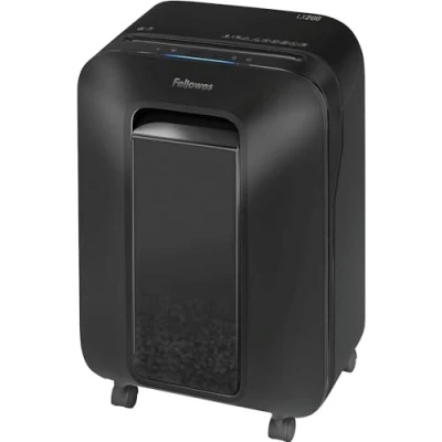 Immagine di Fellowes distruggi documenti a miniframmento LX200, 12 fogli, per casa e piccolo ufficio, uso personale, cestino da 22 litri, distruggidocumenti con tecnologia Intellibar Safesense, nero