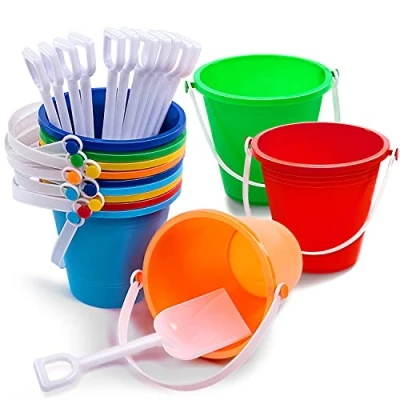 Immagine di Sloosh 12 Set di secchielli da Sabbia con Palette per Bambini Spiaggia Giocattoli bomboniere in plastica Manici