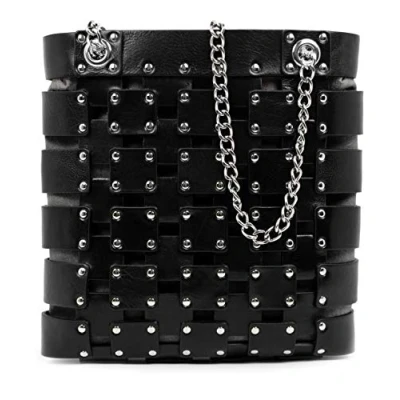 Immagine di Time Resistance Borsa Borchie Donna in Vera Pelle con Cinturino e Tracolla di Nera Realizzata a Mano da Esperti Artigiani