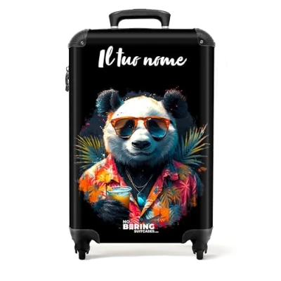 Immagine di NoBoringSuitcases.com Valigia Bagaglio a Mano, Valigia, Trolley 55x40x20, Valigie, da Stiva, 10 kg, Personalizzabile, 55x40x20 cm (Panda Rosa)