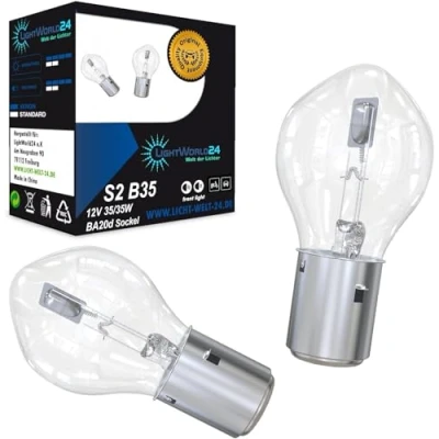 Immagine di LIGHTWORLD24 BA20d S2 35/35W Faro alogeno per motociclette/scooter, 12V, abbagliante, anabbagliante, lampadina bilux, set da 2