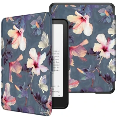 Immagine di FINTIE Custodia per 7&quot; Kindle Paperwhite 2024 (12ª Generazione) e Colorsoft Signature Edition (1ª Generazione), Sottile Leggero Protettiva Cover con Auto Sveglia/Sonno, Blooming Hibiscus