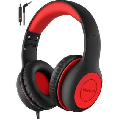 Immagine di EarFun cuffie pieghevoli per bambini, limitatore di volume 85/94 dB, funzione condivisione, suono stereo, archetto regolabile, cablate bambini con microfono scuola/viaggio/telefono,