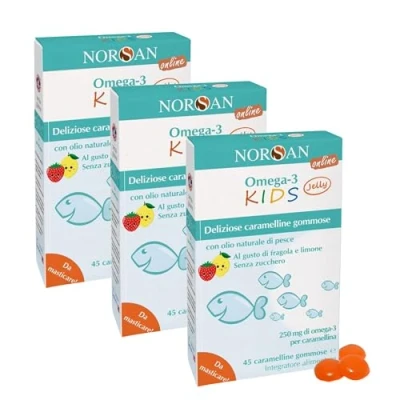 Immagine di NORSAN Omega 3 bambini FISK Jelly 3x45 Caramelle per masticabili alla frutta con Olio di pesce IFOS I Integratore EPA DHA Vitamina D