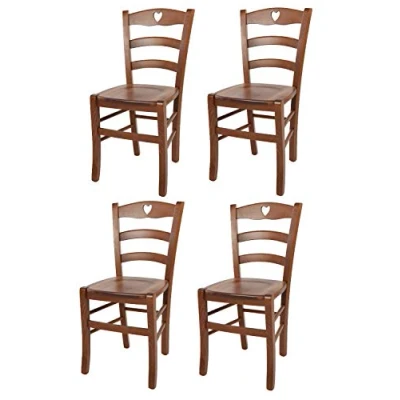 Immagine di t m c s Tommychairs Set 4 sedie modello Cuore per cucina bar e sala da pranzo, robusta struttura in legno di faggio color noce chiaro seduta