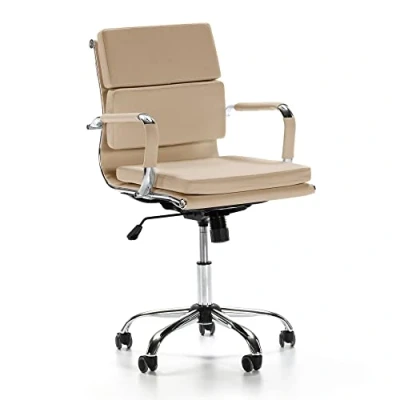 Immagine di VS Venta stock Sedia da Ufficio Fenix reclinabile Taupe, Ecopelle, Executive con poggiatesta Imbottito, Altezza Regolabile, Design ergonomico