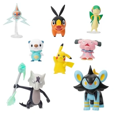 Immagine di Jazwares PKW Confezione multipla di personaggi da battaglia (8 pezzi: Tepig, Oshawott, Snivy con supporto, Rotom Pikachu #5, Snubull, Alolan Marowak, Luxio) W12