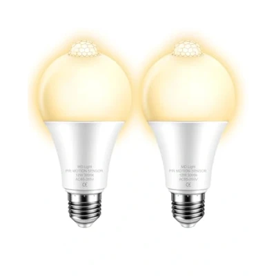 Immagine di Lampada a LED con Sensore di Movimento E27 12W, 1200 LM Luce Bianca Calda 3000K, Auto On/Off Lampadine Sensore, PIR Illuminazione Sicurezza per Veranda Scale