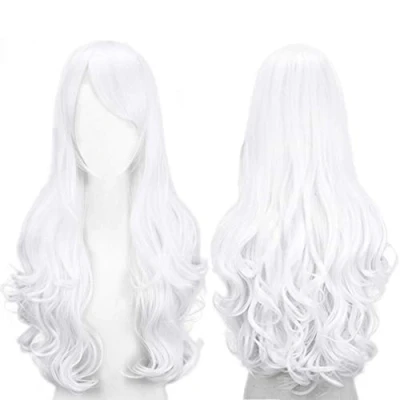 Immagine di Parrucca Bianco da 80cm/32&quot;,per donne e ragazze Halloween Cosplay,Lunga Capelli Ricci Della Signora,fibra resistente alle alte temperature,Accessorio di pregio dotato retina