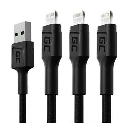 Immagine di Green Cell 3x set di cavi USB a Lightning 2m con illuminazione LED Cavo ricarica nero Apple iPhone 14 13 12 11 SE Pro Max X XR XS 8 7 Plus 6 6S 5 5C 5S iPad Air/Pro/Mini iPod