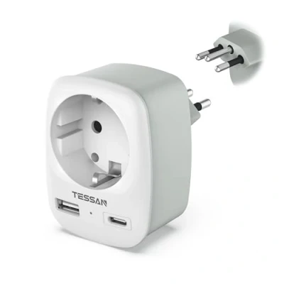 Immagine di TESSAN 3 in 1 Adattatore Presa Brasile, Brasile con 2 USB, Tipo N Europa al Sudafrica, da Viaggio Spina
