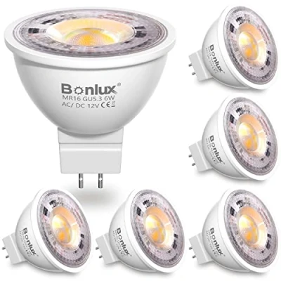 Immagine di Bonlux Lampadine LED GU5.3 MR16 6W 12V Faretti Luce Bianco Caldo 3000K Riflettore Spot 600LM Equivalente a 60W Alogena 38Angolo del Fascio Non Dimmerabile 6 Pezzi