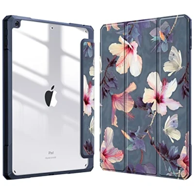 Immagine di FINTIE Custodia per iPad 10.2 Pollici 9a / 8a 7a Generazione (2021 2020 2019) [Built in Pencil Holder] Antiurto Sottile Case Posteriore Trasparente Cover con Auto Sveglia/Sonno, Blooming Hibiscus