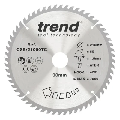 Immagine di Trend Lama per sega circolare CraftPro Thin Kerf TCT, diametro 210 mm x 60 denti foro 30 mm, punta in carburo di tungsteno, CSB/21060TC